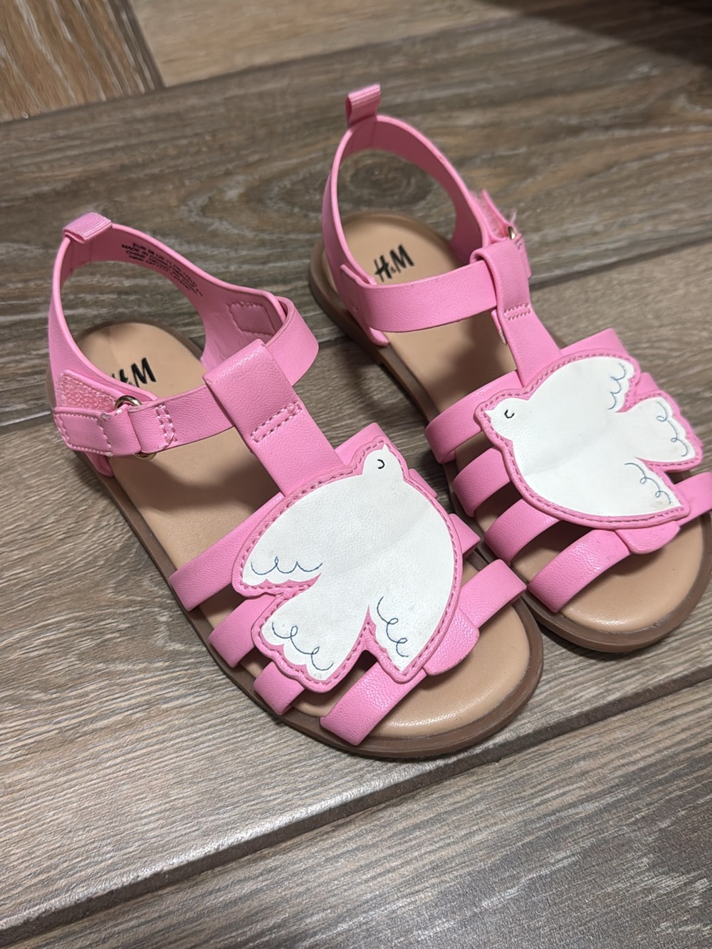 H&M Pink Girls' Sandals with White Dove Appliques